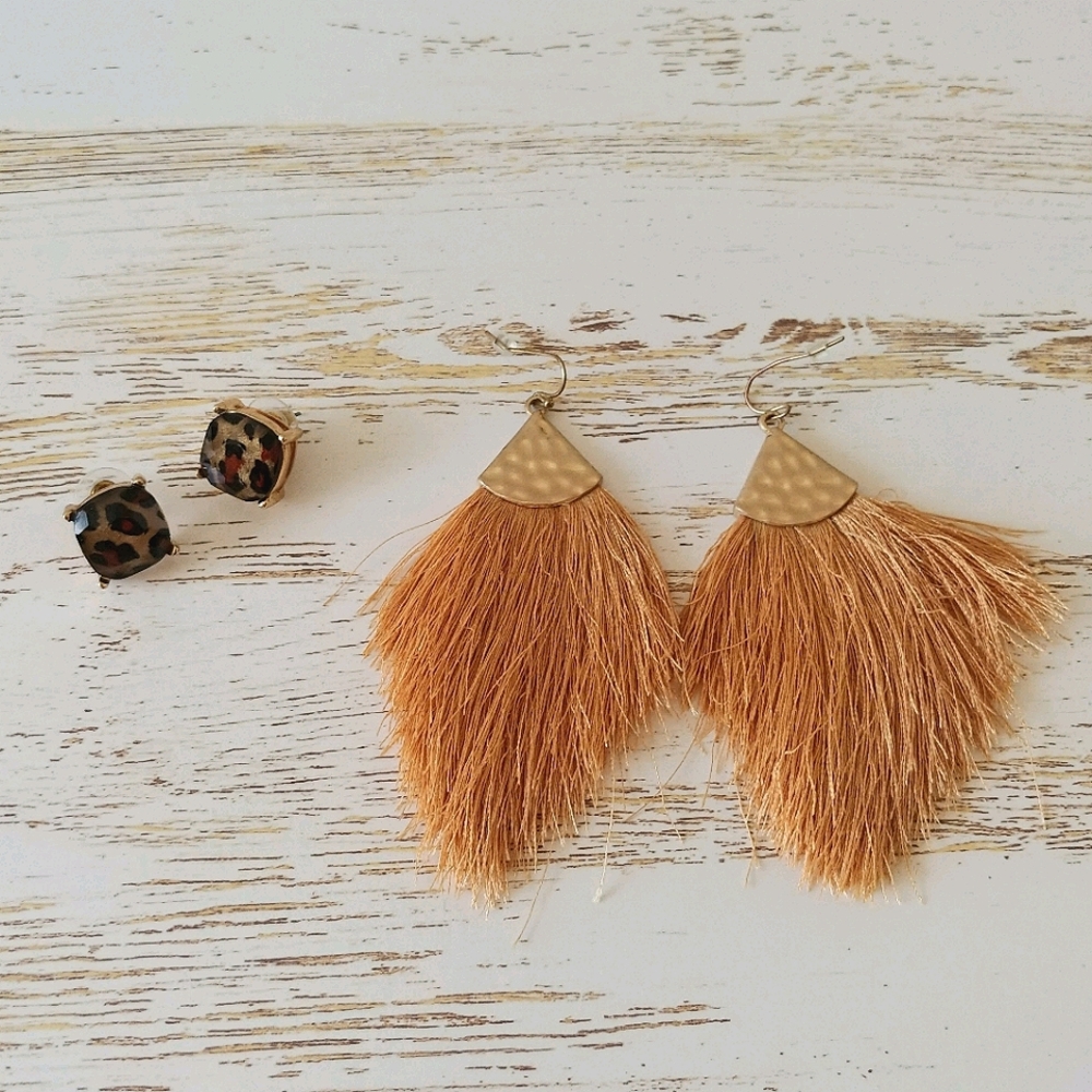 Bundle: Gold tassel and leopard earrings